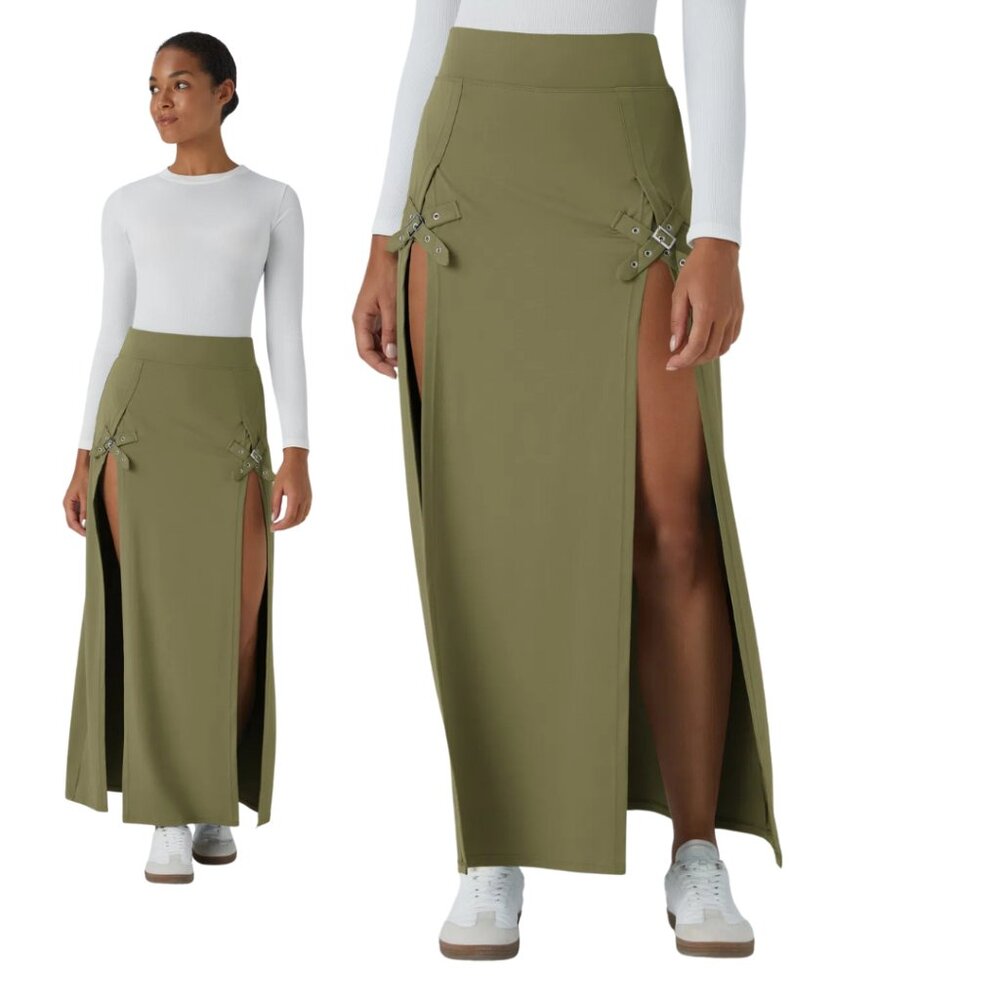 HALARA High Waist 2 In 1 Split Maxi Skort Skirt Buckle Detail Size Small NWT